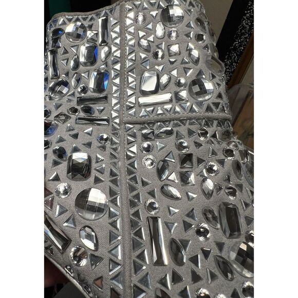 Steve Madden Stiletto Crystalle Rhinestone Silver Ankle Boots Womens 11 Stunning - Picture 14 of 14